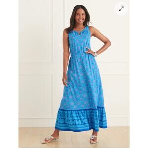 Talbots Blue Paisley Geometric Maxi Dress XL Sleeveless Modal Blend Soft Stretch